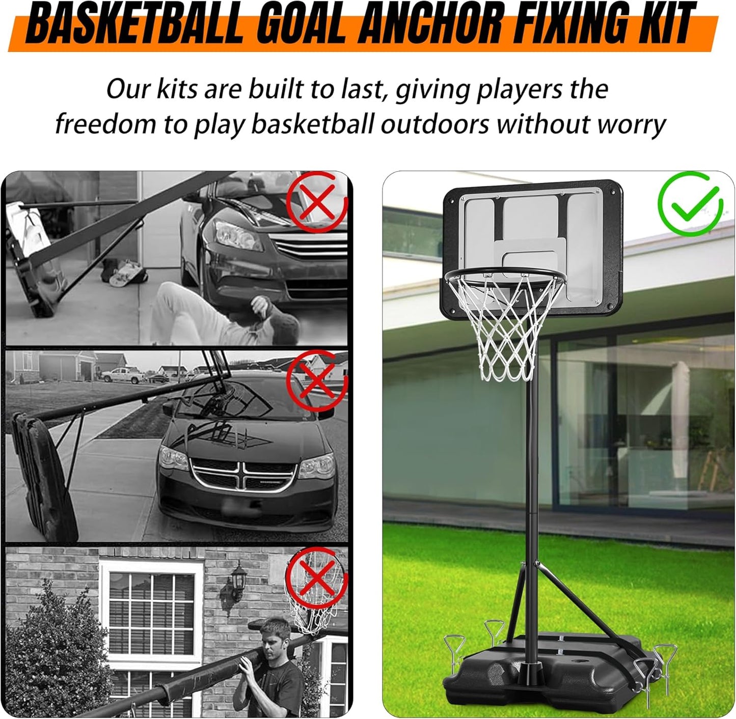 RunNico Basketball Goal Anchor - Heavy Duty Tie Down Kit with Adjustable Straps for Secure Court Setup