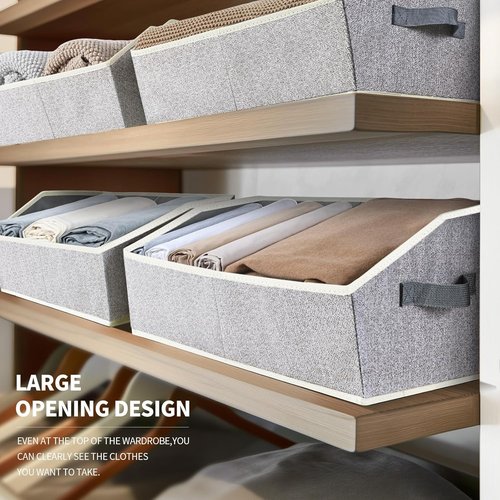 Homsorout Trapezoid Closet Shelf Organizer - Large Fabric Storage Baskets for Clothes & Books | 3 Pack, Light Gray