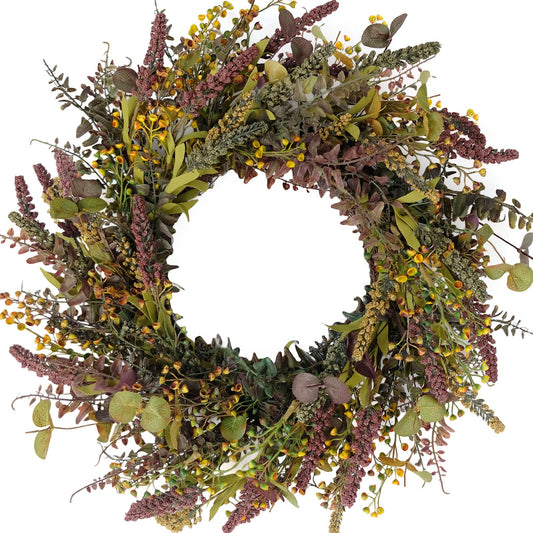 18 Inches Harvest Wreath - Fall Wreaths for Front Door Outside, Autumn Wreath with Mixed Grain & Eucalyptus Leaves - Outdoor Fall Wreath, Fall Door Decor for Indoors & Outdoors