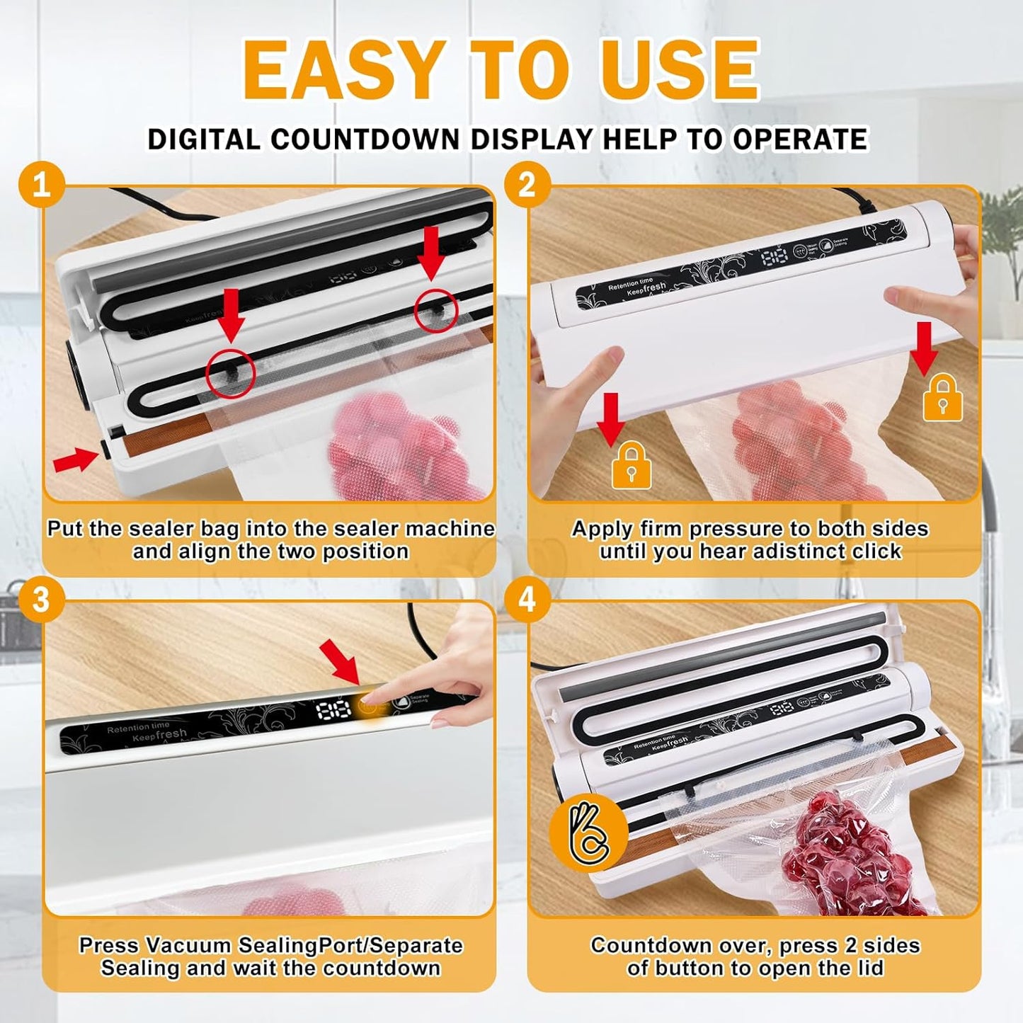 Skiennix Vacuum Sealer Machine - 75KPA Strong Suction, Moist/Dry Modes, 20 Bags Included, Compact Design