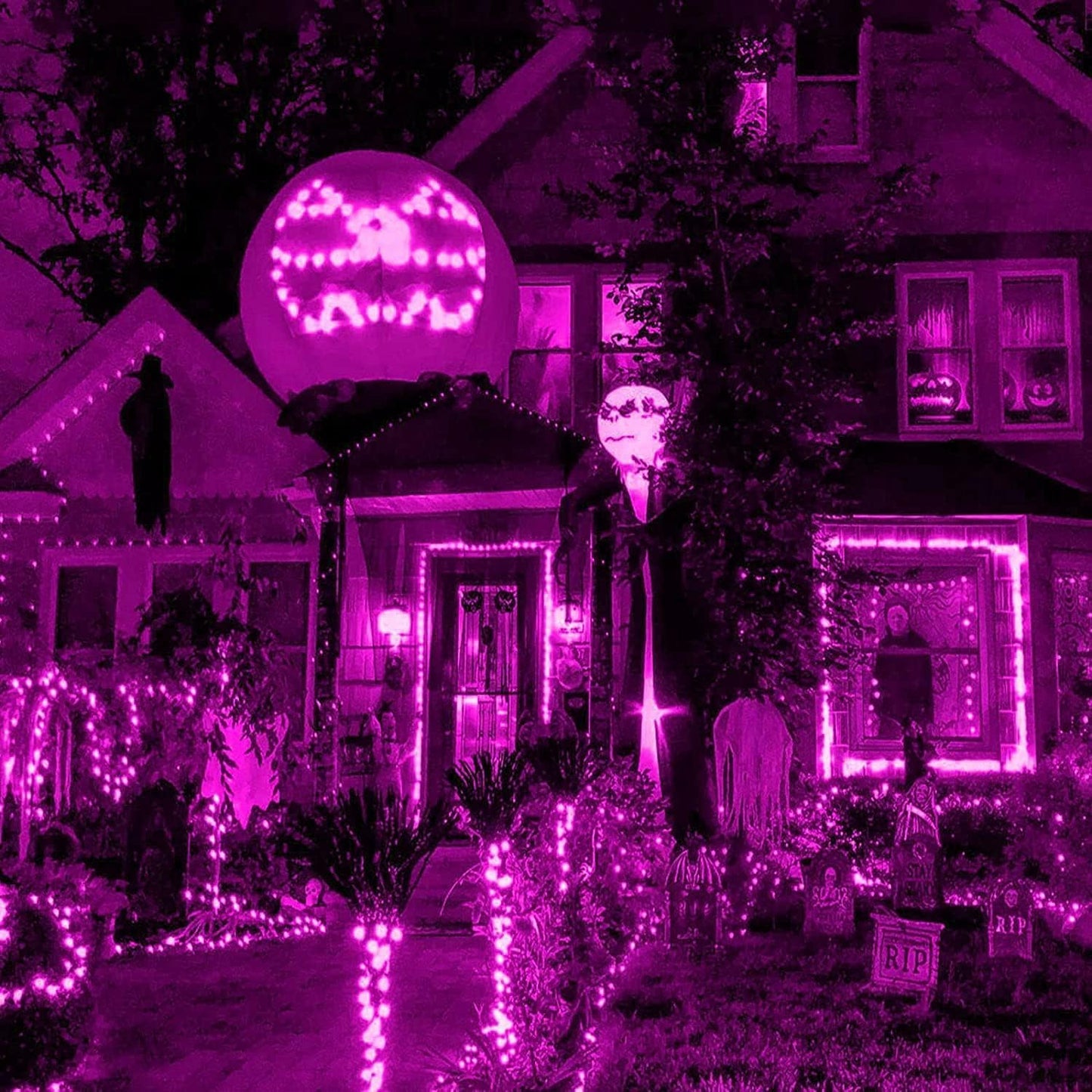 HISHINY Halloween Lights Outdoor,144LED 6ftx6ft Purple Net Lights with Connectable, Waterproof,UL Certified and Durable Black Wire Design for Bushes,Trees, Outdoor Indoor Party Decorations