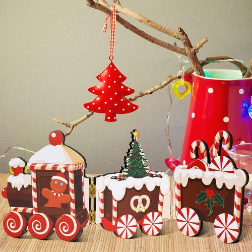 Jetec Gingerbread Train Table Centerpiece - Festive Wooden Christmas Decoration for Home & Office | Gingerbread Man Style