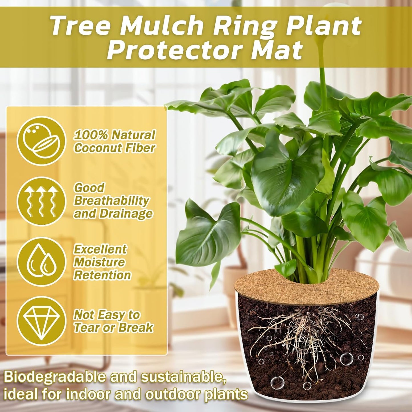Legigo Coconut Fiber Mulch Ring - 4-Pack Natural Coir Tree Protector Mats | 11.8 Inch Soil Cover for Indoor & Outdoor Plants
