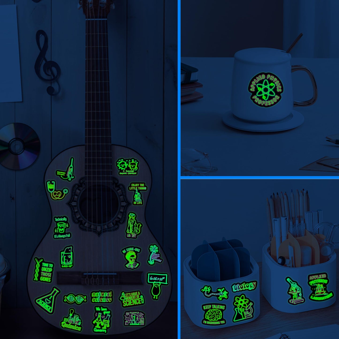 50 Pcs Cool Neon Travel Scenic Water Bottle Stickers for Kids, Glow in The Dark Vinyl Waterproof Laptop Decals for Adults, Phone Case Guitar Luggage Laptop Skateboard Decor