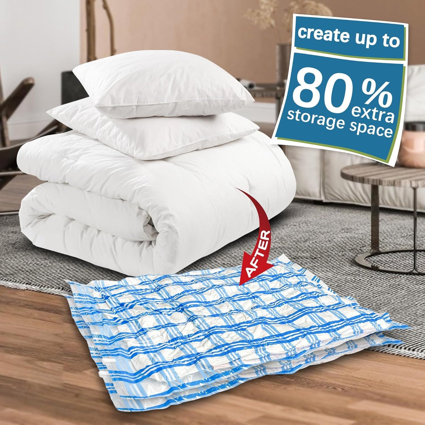 Skiennix Vacuum Storage Bags - 8 Jumbo Space Saver Seal Bags for Clothes, Comforters & Blankets