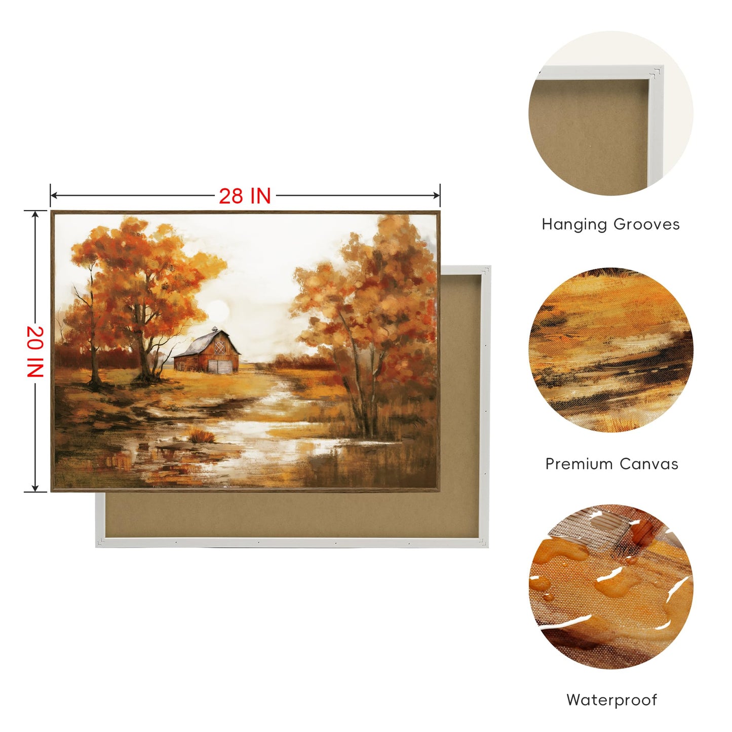 ArtbyHannah Framed Thanksgiving Canvas Wall Decor, Fall Oil Paints Wall Art with Landscape Pictures Autumn Harvest Home Decorations for Living Room Kitchen Mantel Office (20x28 Inch)