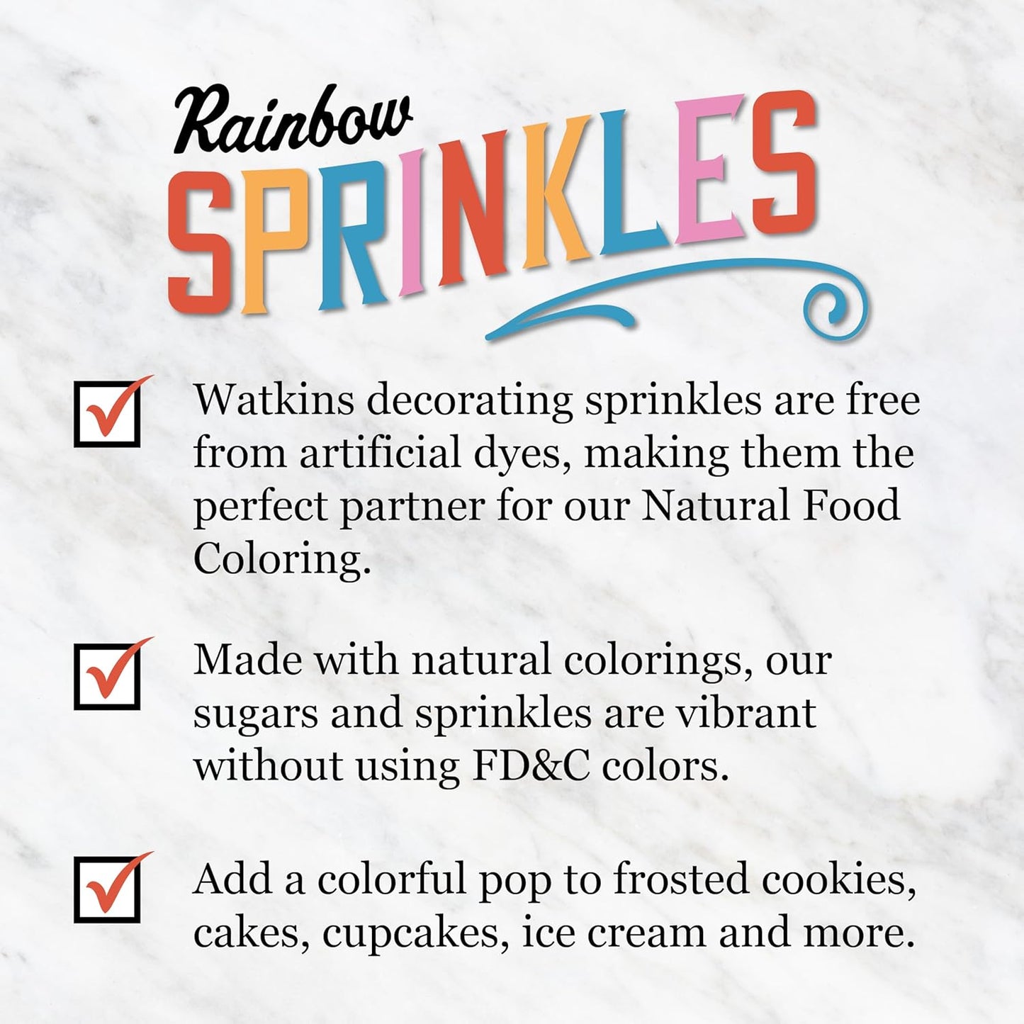 Watkins Rainbow Decorating Sprinkles - No Artificial Dyes, Kosher, 3.4 Ounce Jar | 1-Pack