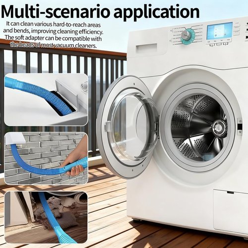 Dryer Vent Cleaner Kit - Universal Vacuum Hose Attachment & Lint Brush, Effectively Clean Clogged Dryer Ducts, Fit Most Vacuums for Dryer, Refrigerator Coils & Behind Appliances (Blue)