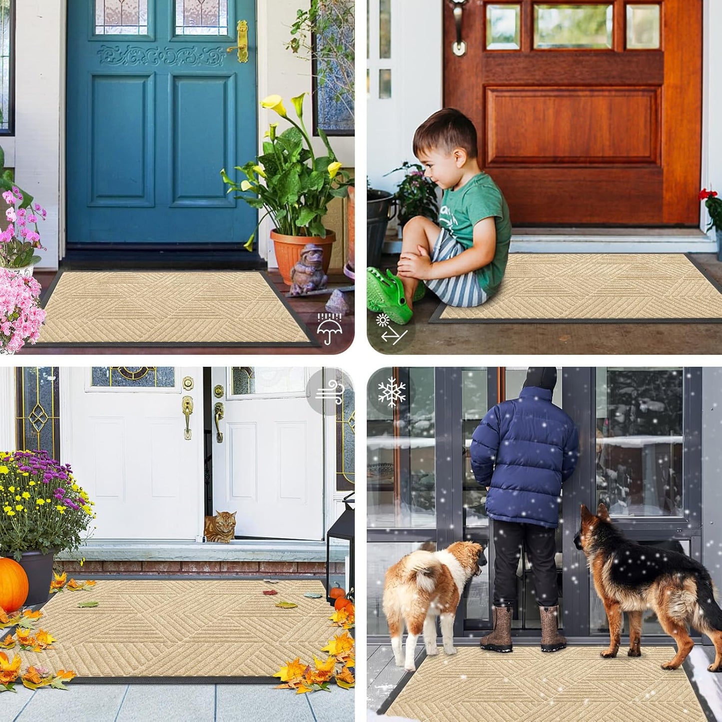 Smiry Heavy-Duty Natural Rubber Front Door Mat - Irregular Triangle Design | Easy Clean, 29.5x17 Inches, Beige
