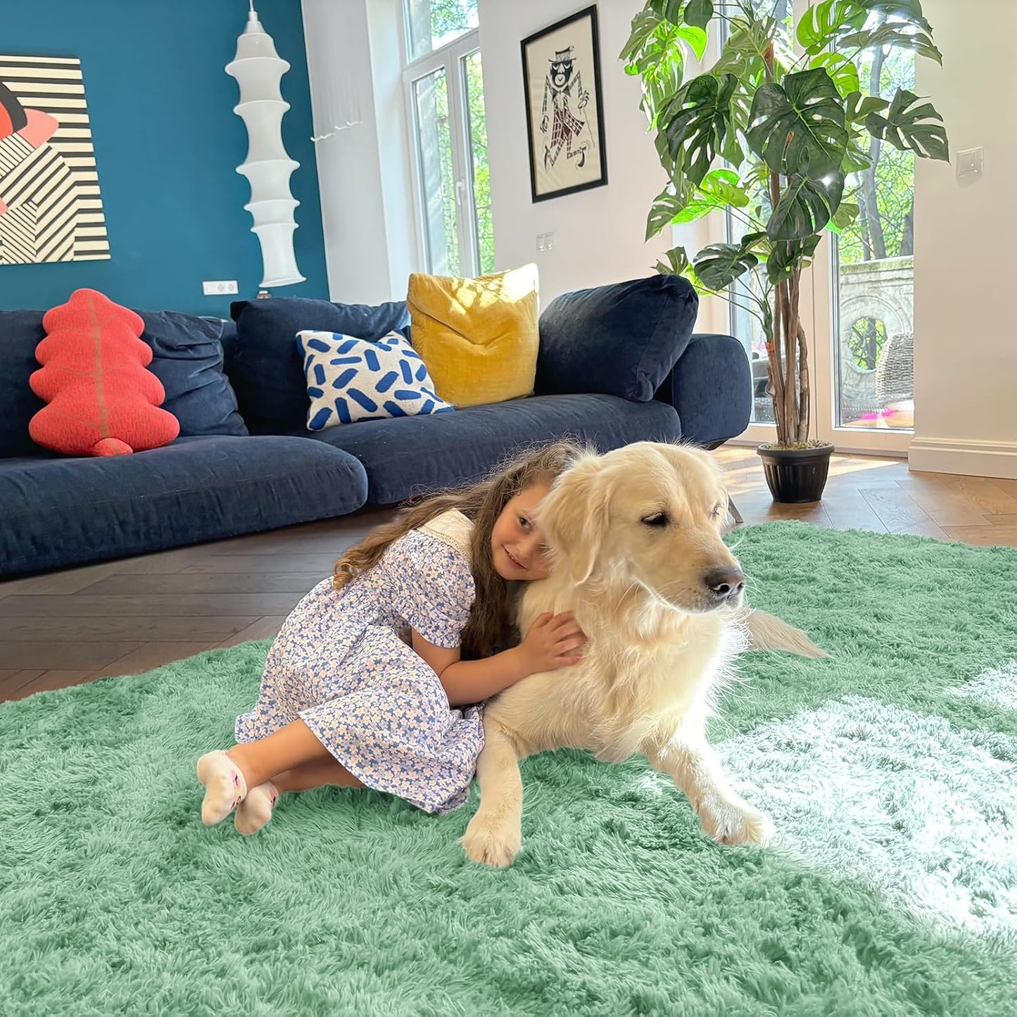 OLANLY 2x8 Machine Washable Runner Rug - Soft Fluffy Shaggy Carpet for Bedroom & Hallway | Mint Green