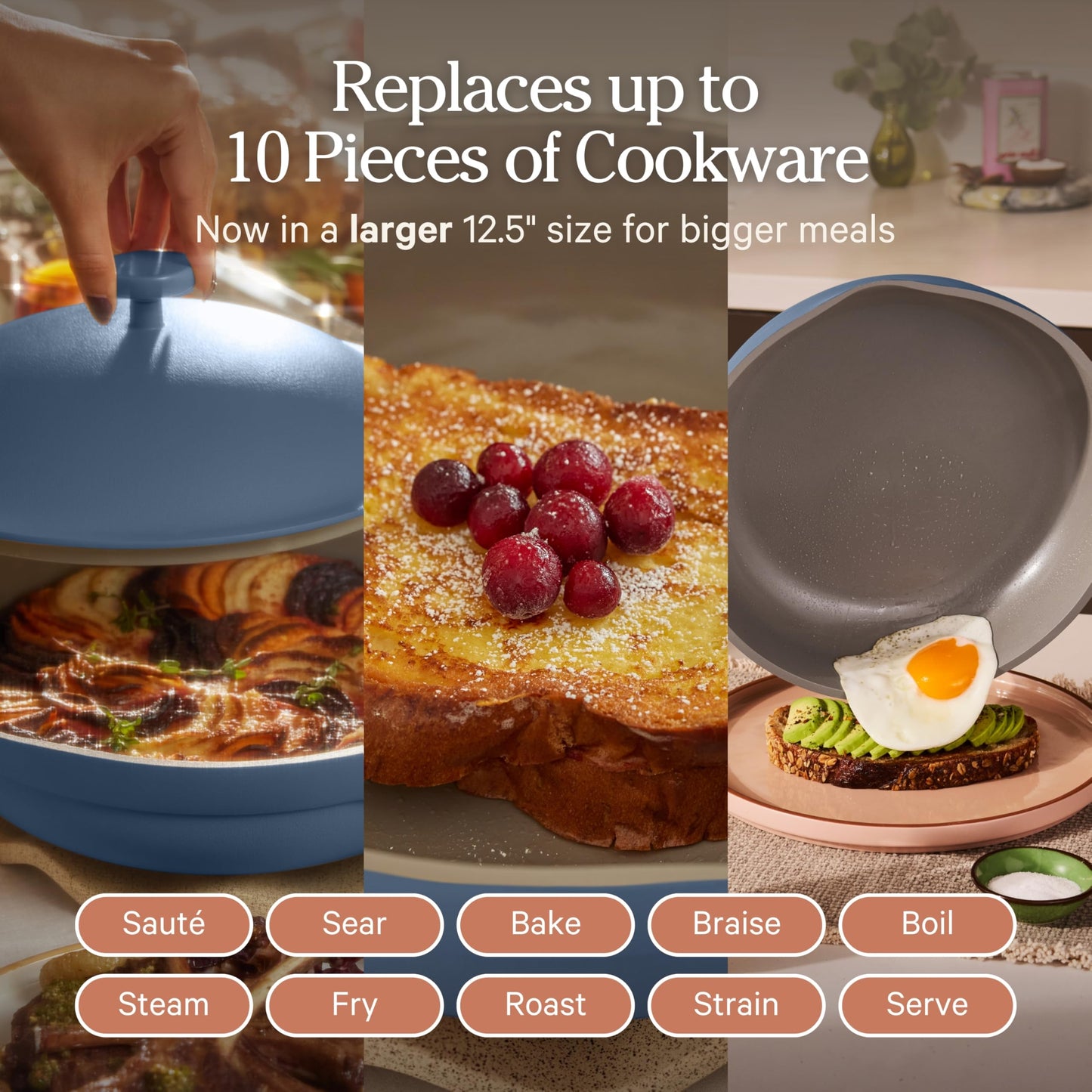 Our Place Large Always Pan | 12.5" Ceramic Pan with Modular Lid & Beechwood Spatula | Patented 10-in-1 Nonstick, Non-Toxic Cookware Made Without PFAS | Induction & Oven-Safe up to 450°F | Lavender
