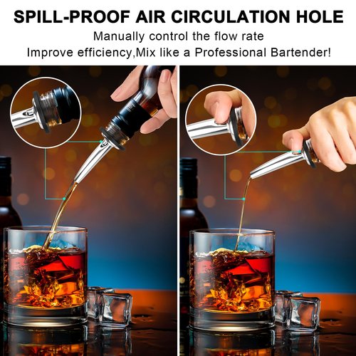 60-Pack Stainless Steel Pour Spouts for Liquor Bottles Oil Vinegar and Wine,Liquor Bottle Pourers with Rubber Dust Caps,Bar accessories,Pourers for Bartending