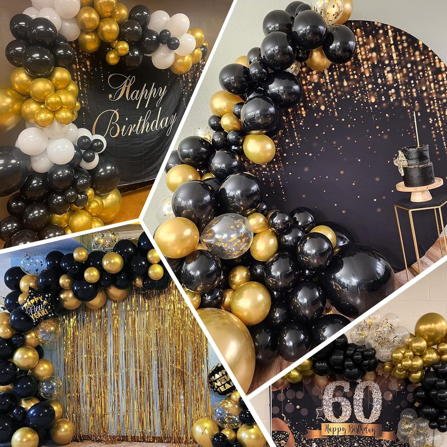 Skiennix 12-Inch Black and Gold Balloons - Metallic Latex for Birthday, Graduation & New Year's Eve Celebrations