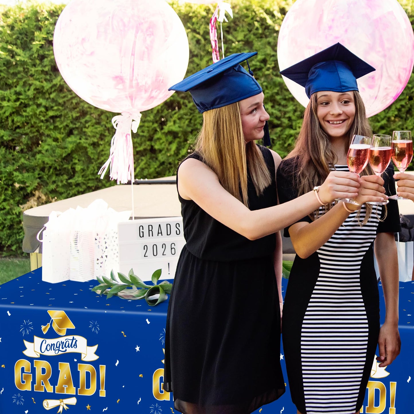 QZYL 2Pack 2026 Graduation Decorations, 108" X 54" Graduation Tablecloth, Bluegold Disposable Table Cloths for Grad Party Favors Supplies, Rectangle Plastic Tablecover for Class 2026 Congrats Grad