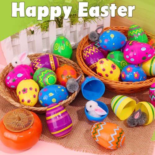 48 PCS 3.1" Plastic Printed Easter Eggs Bulk, Bright Colorful Fillable Empty Easter Eggs Bulks for Egg Hunt, Kids Easter Basket Stuffers Fillers Classroom Prizes Rewards Party Favors for Boys Girls