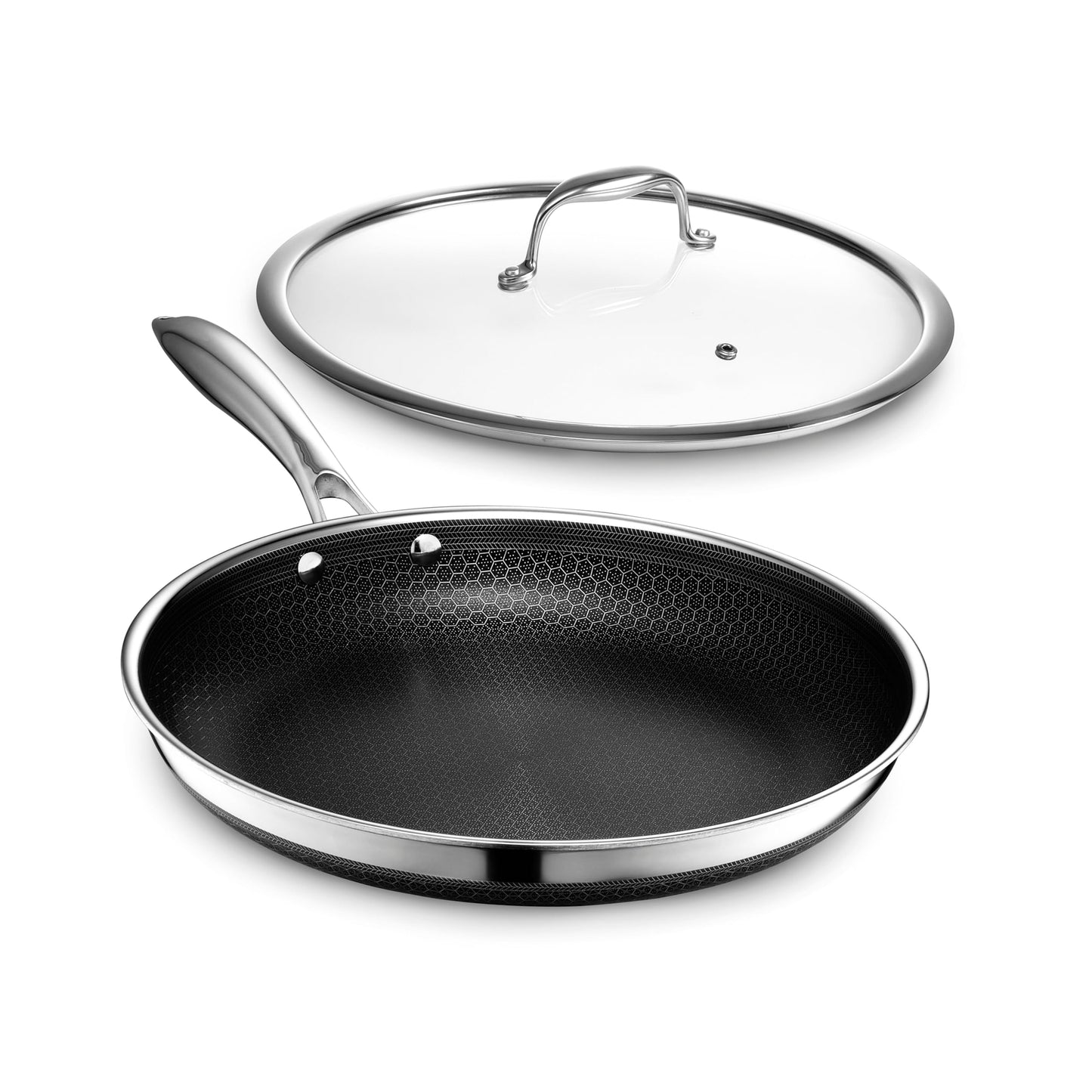 HexClad Tempered Glass Lid, 12-Inch Designed for HexClad Hybrid Cookware, Steam Vented, Dishwasher Safe