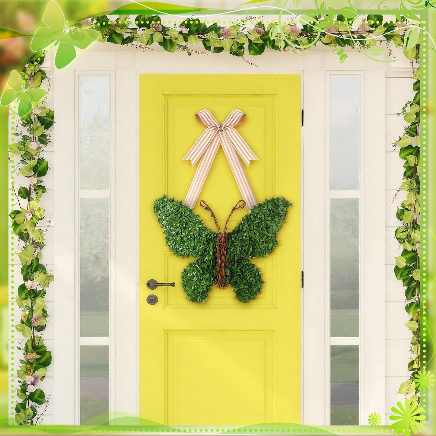 Suncalla 20-Inch Butterfly Wreath - Spring Artificial Boxwood Decor for Indoor/Outdoor Use