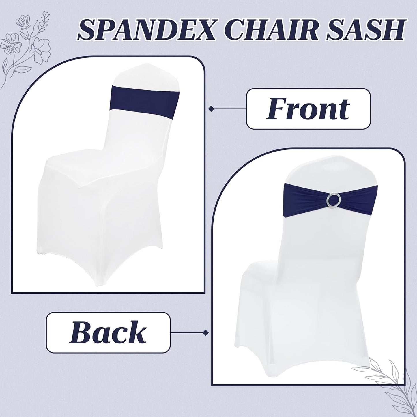 MDS Spandex Chair Sashes - Premium Stretch Covers with Buckle Slider | Universal Fit - Navy Blue, Pack of 75