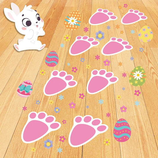 YQUQWN 256 PCS Easter Bunny Feet Stickers, 9 Sheet Footprints Decals for Floor Decal Clings, Mixed Size Bunny Paw Prints Easter Egg for Holiday Party Decorations Home Floor and Egg Hunting Games