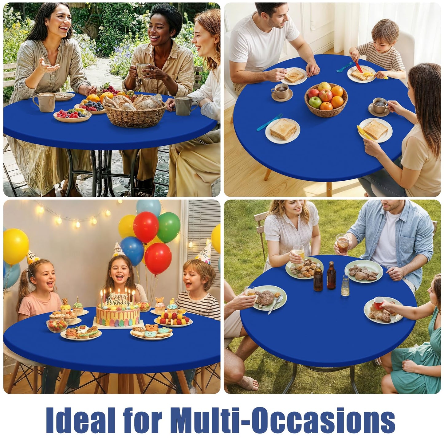 Moosfor Round Spandex Tablecloth, Elastic Fitted Waterproof Tablecloths for 31"-35" Tables, Stretch Washable Picnic Table Cover for Camping, Dining, Indoor and Outdoor, Blue