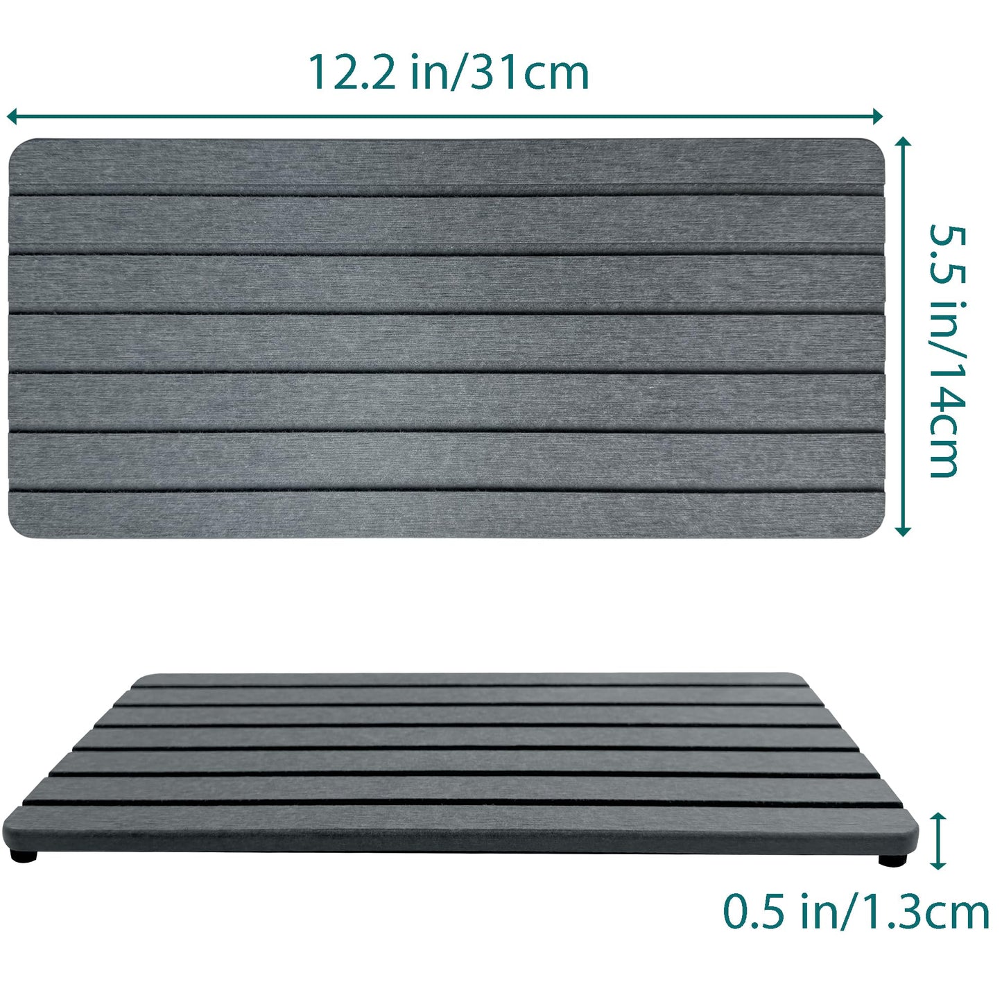 NiuYichee 2 PCS Water Absorbent diatomite Coasters, 12" x 5.5" Water Absorbing Stone Tray for Sink, Stone Drying mat for Kitchen Counter, Stone soap Tray Used for Hand Soaps & toiletries & Plants