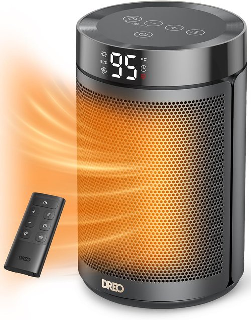 DREO Portable Electric Space Heater - 1500W PTC Ceramic with Thermostat & Digital Display | Eco Mode, Black