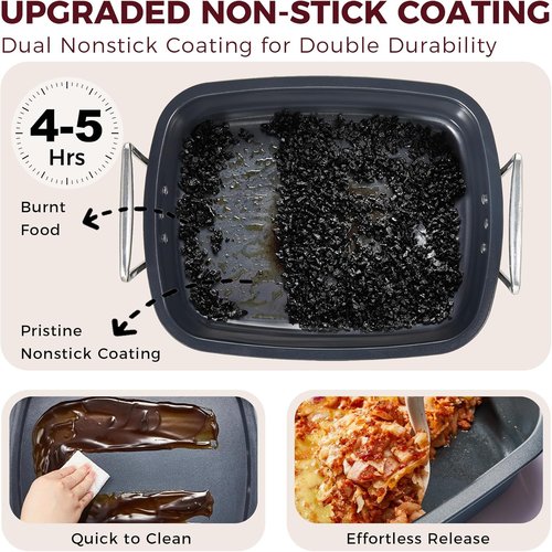 HONGBAKE Extra Large Nonstick Turkey Roasting Pan - 18.7" x 13.6" with Rack for 25 lb Turkey & Chicken | Heavy Duty Steel, Gray