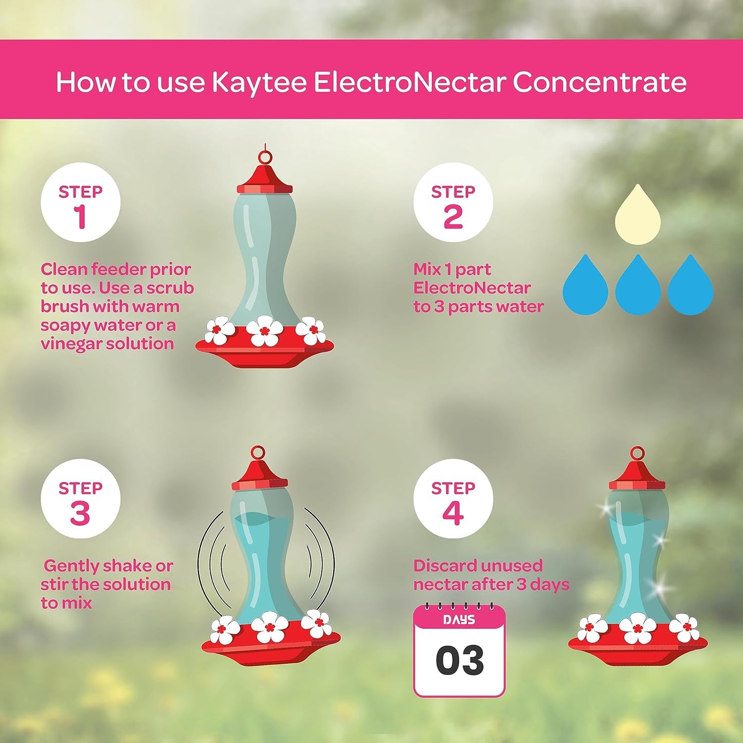 Kaytee Hummingbird ElectroNectar - Wild Bird Food Concentrate, 16 oz (Makes 128 oz) - 2 Pack