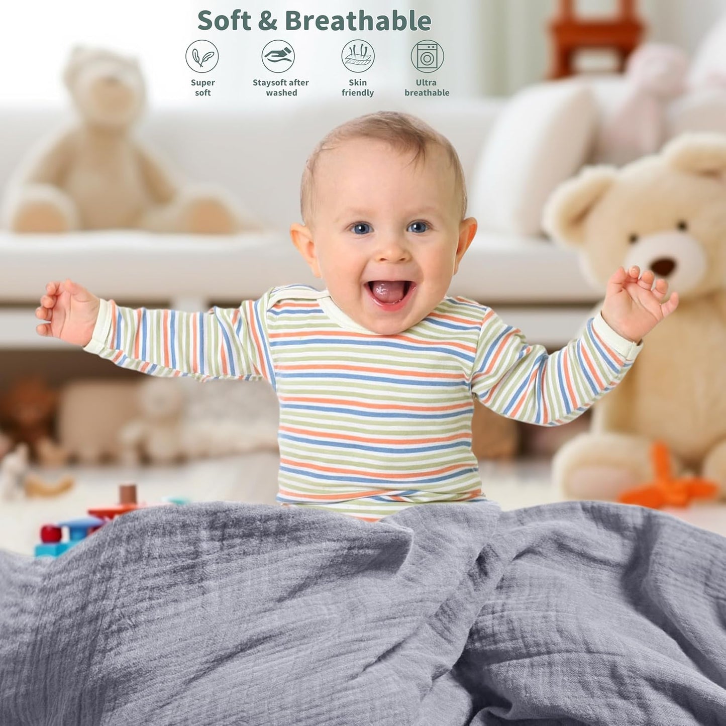 Skiennix Muslin Swaddle Blankets - Soft & Breathable 41 x 41 Inches | 2 Pack in Gray & Green