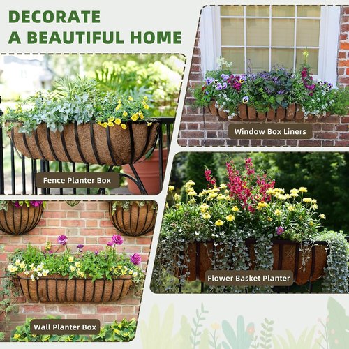 Coco Liners 30-Inch Trough Planters - Durable Coconut Husk for Window Boxes & Railing Baskets | 2-Pack