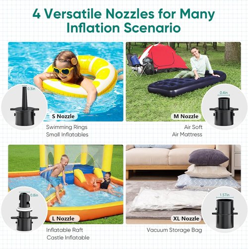 Electric Air Pump | High Power Inflator & Deflator for Inflatable Pool Toys - 400W, 4 Nozzles, AC 110-120V