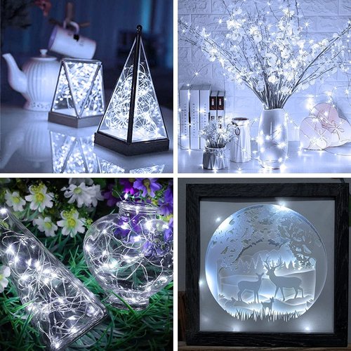 20 Pack Fairy Lights Battery Operated 7ft 20 LED Mini String Lights Twinkle Lights Silver Wire Firefly Starry Lights for Mason Jars Wedding Party Christmas Centerpiece Table Decorations, Cool White