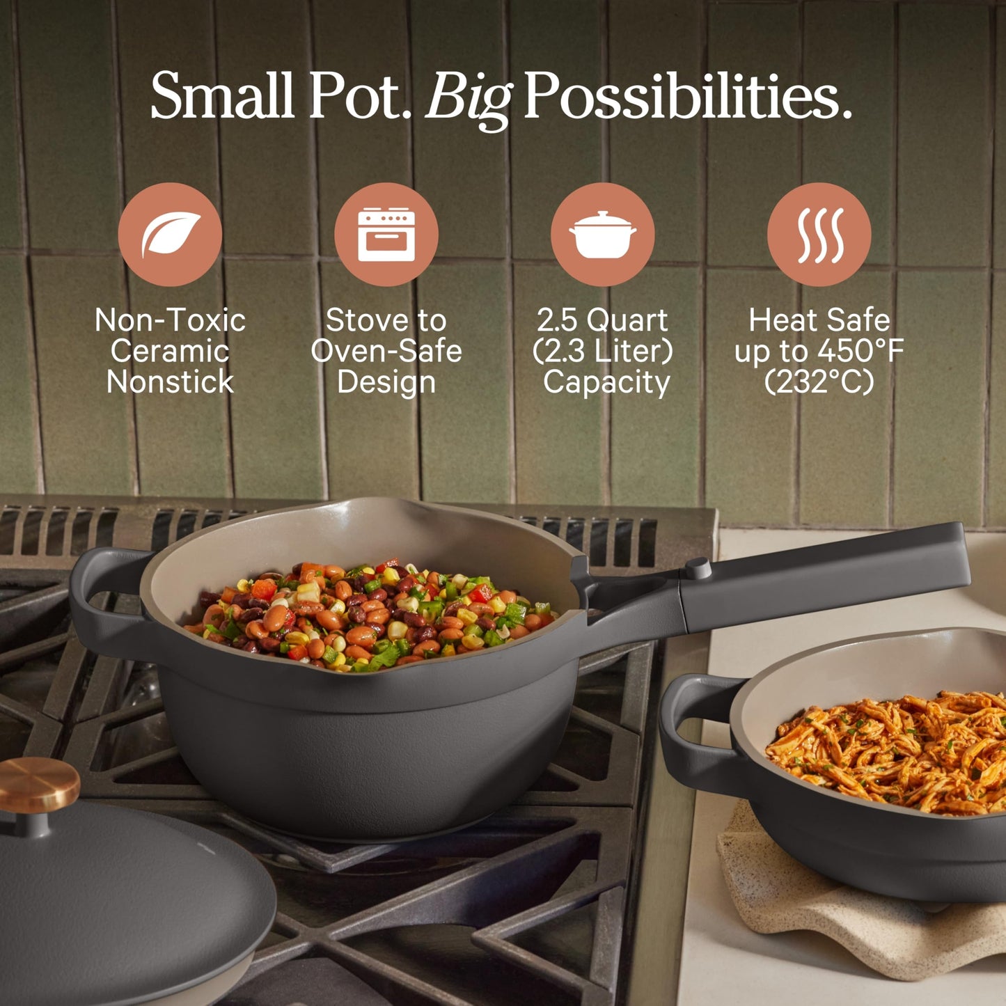 Our Place Mini Perfect Pot | 2.5 Qt Ceramic Pot with Lid & Spatula | Patented 8-in-1, PFAS-Free Nonstick, Non-Toxic Cookware | Induction & Oven-Safe up to 450°F | Blue Salt