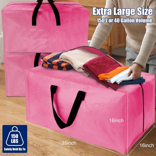 Cosy Family Extra Large Moving Bags - 8 Pack with Backpack Straps & Strong Zippers, Space-Saving Storage Totes (40 Gal, Pink)