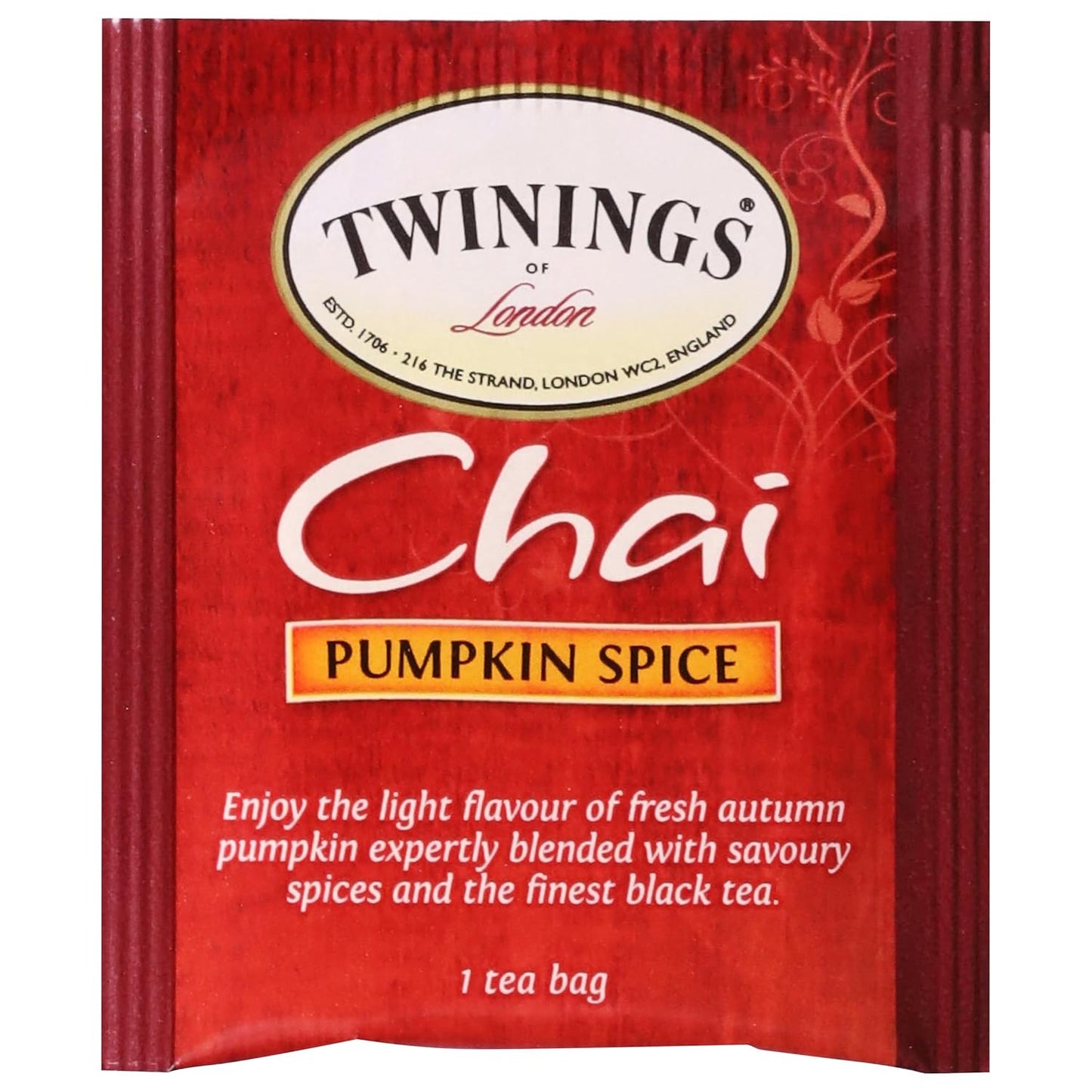 Twinings Pumpkin Spice Chai Black Tea - Warm & Spicy Flavor, 20 Individually Wrapped Bags, Pack of 6