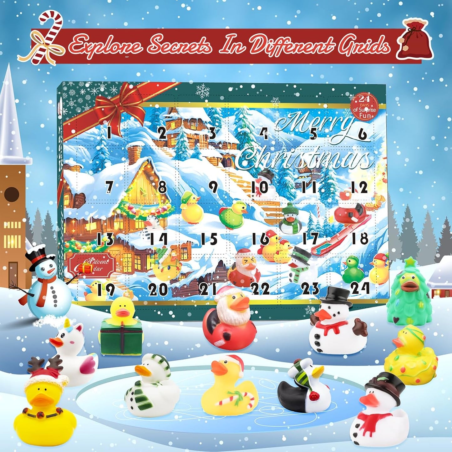 Skiennix Christmas Advent Calendar 2025 - 24 Rubber Ducks Countdown Bath Toy Set | Holiday Fun Gifts