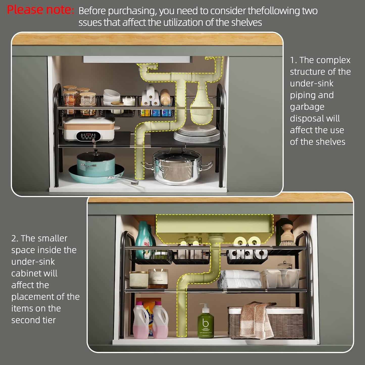 NETEL Under Sink Organizer - 2-Tier Expandable Cabinet Shelf with 4 Baskets & Panels | Ideal for Kitchen & Bathroom Storage
