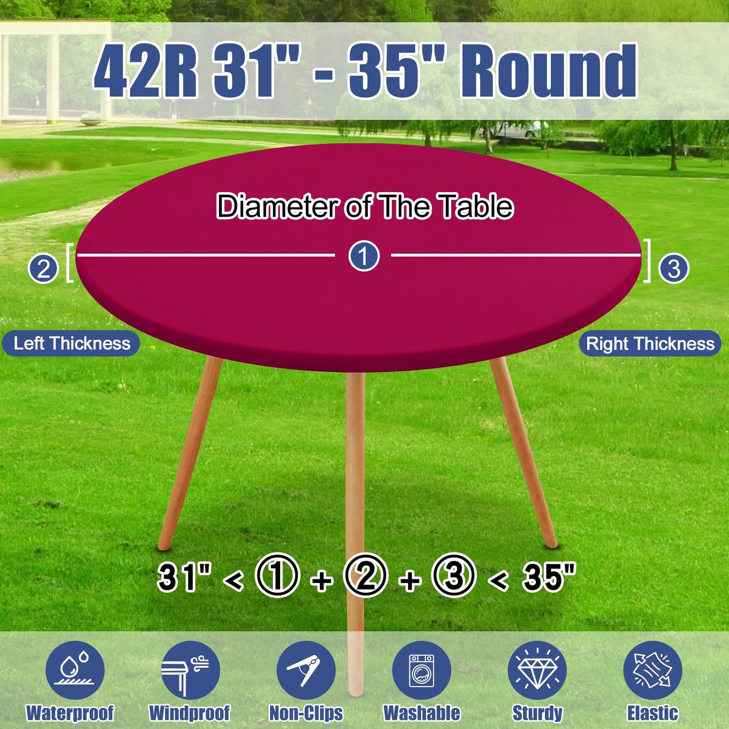 Moosfor Round Spandex Tablecloth, Elastic Fitted Waterproof Tablecloths for 31"-35" Tables, Stretch Washable Picnic Table Cover for Camping, Dining, Indoor and Outdoor, Fuchsia