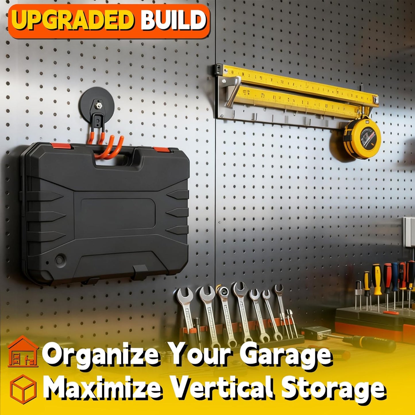 ULIBERMAGNET Ultra-Strong Magnetic Hooks - 40LB Hold for Heavy-Duty Tools | 2 Pack, Orange, 3.46 Inch