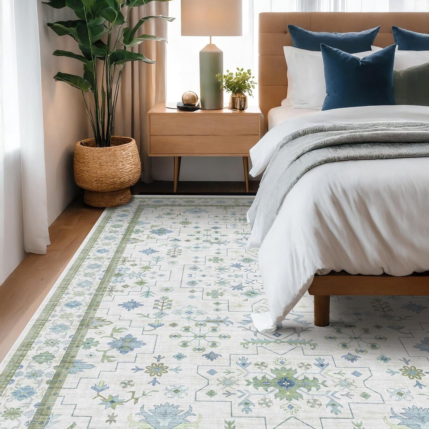Skiennix Large 8x12 Area Rug - Washable Non-Skid Geometric Floral Design for Living Room & Bedroom
