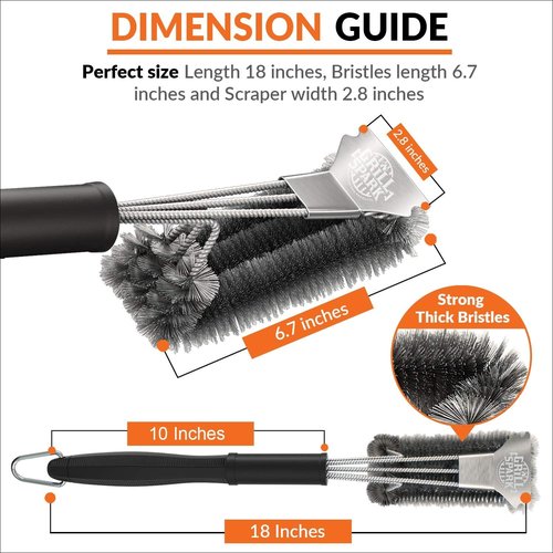 BBQ Grill Brush - 18" Stainless Steel Cleaning Tool | Perfect for Weber Gas, Charcoal & Cast Iron Grates