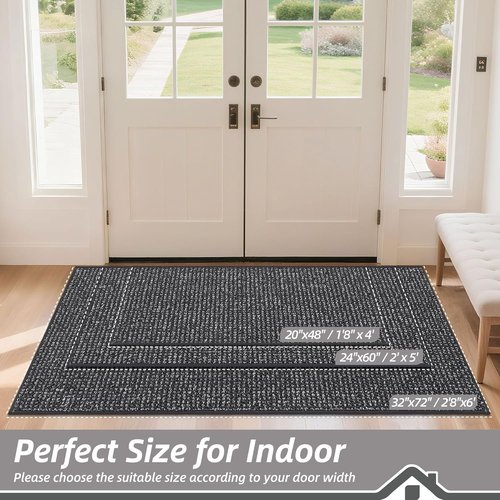 BEQHAUSE Dirt Trapper Door Mat - Non-Slip, Washable, Absorbent | 24" x 60" Charcoal Entrance Mat