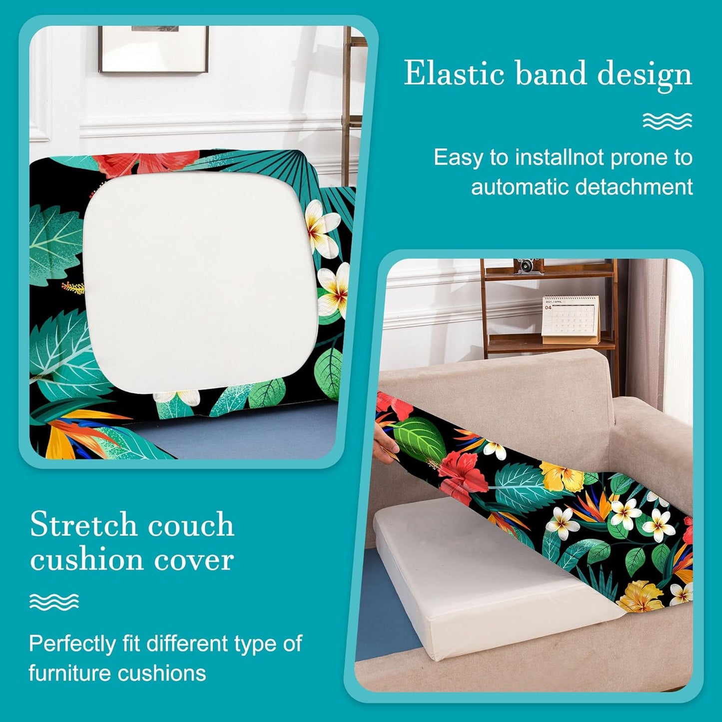 Skiennix 12 Pcs Stretch Patio Cushion Covers - Washable Floral Slipcovers for Outdoor Furniture