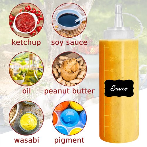 Hajoyful Squeeze Bottle Condiment Squeeze Bottles Plastic ketchup Squeeze Squirt bottle For Sauce, BBQ, Dressing, Paint, Workshop, Pancake Art Dispenser 8 pack 12 OZ