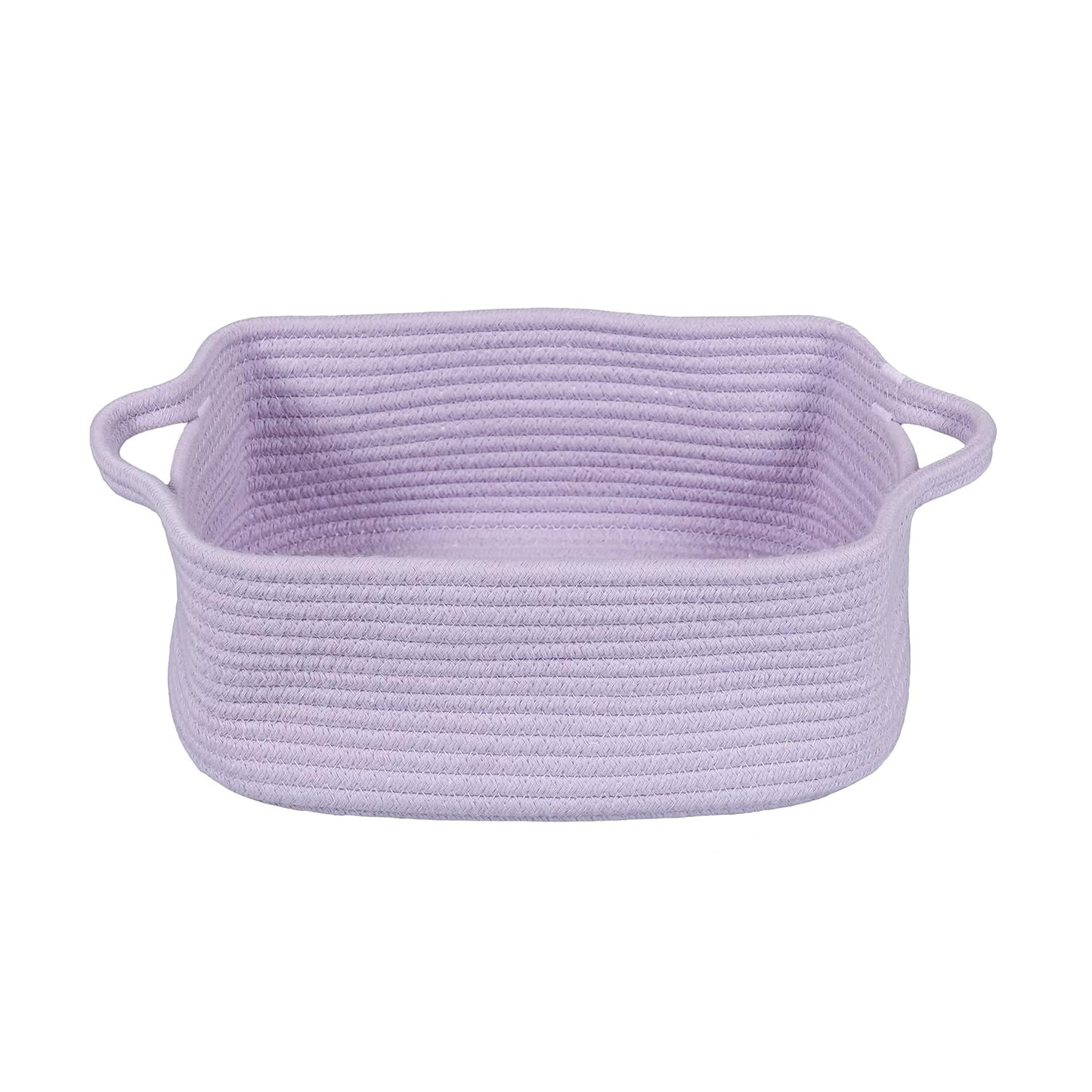 XUANGUO Woven Cotton Rope Storage Basket - Decorative Rectangle Toy Bin with Handles | Light Purple