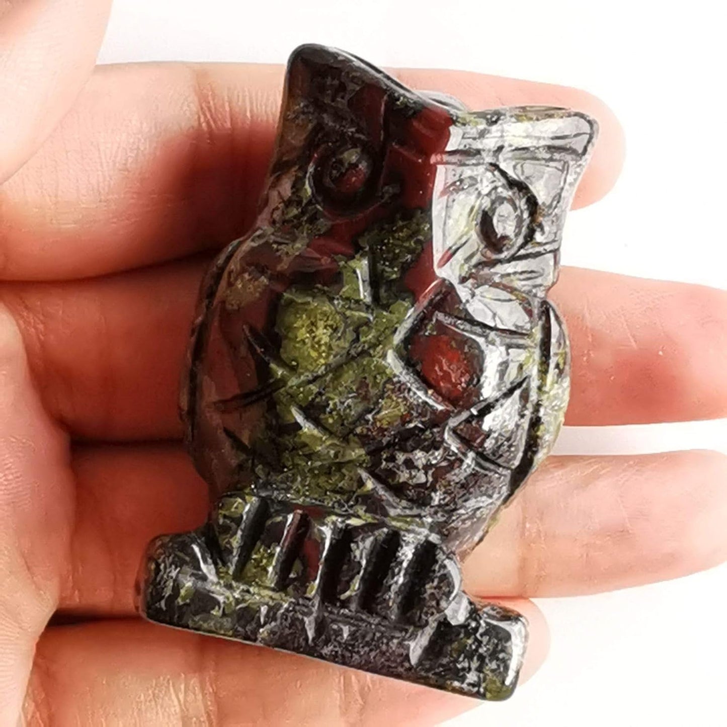 Regine Switzerland Dragon Bloodstone Owl Sculpture - Healing Reiki Pocket Stone Figurine Decor