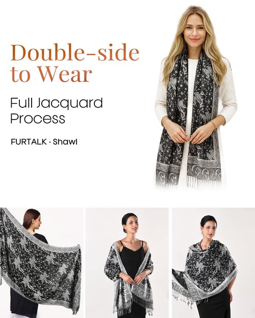 FURTALK Reversible Paisley Pashmina Shawl Wraps for Women Soft Exotic Indian Rave Scarf for Evening Dress Festival Scarves