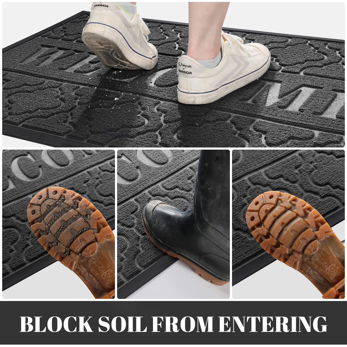 Yimobra Welcome Mat Outdoor Indoor, 47x32 All-Season Waterproof, All-Weather Heavy Duty Doormat, Low Profile Porch Patio Entrance Mat, Sturdy Natural Rubber, Dark Grey