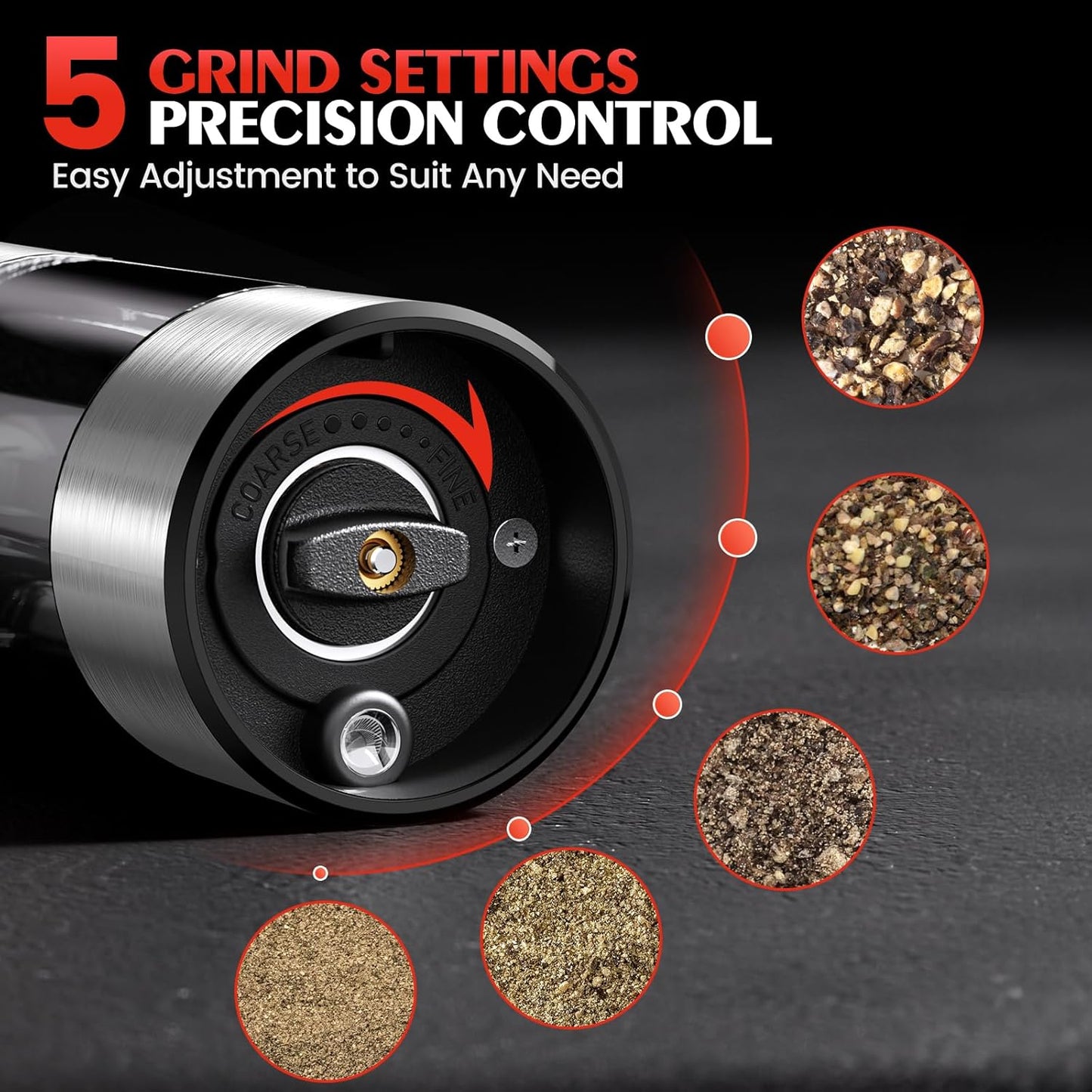 Skiennix Electric Salt and Pepper Grinder - Automatic Battery Mill with Adjustable Coarseness & LED | Kitchen Essential