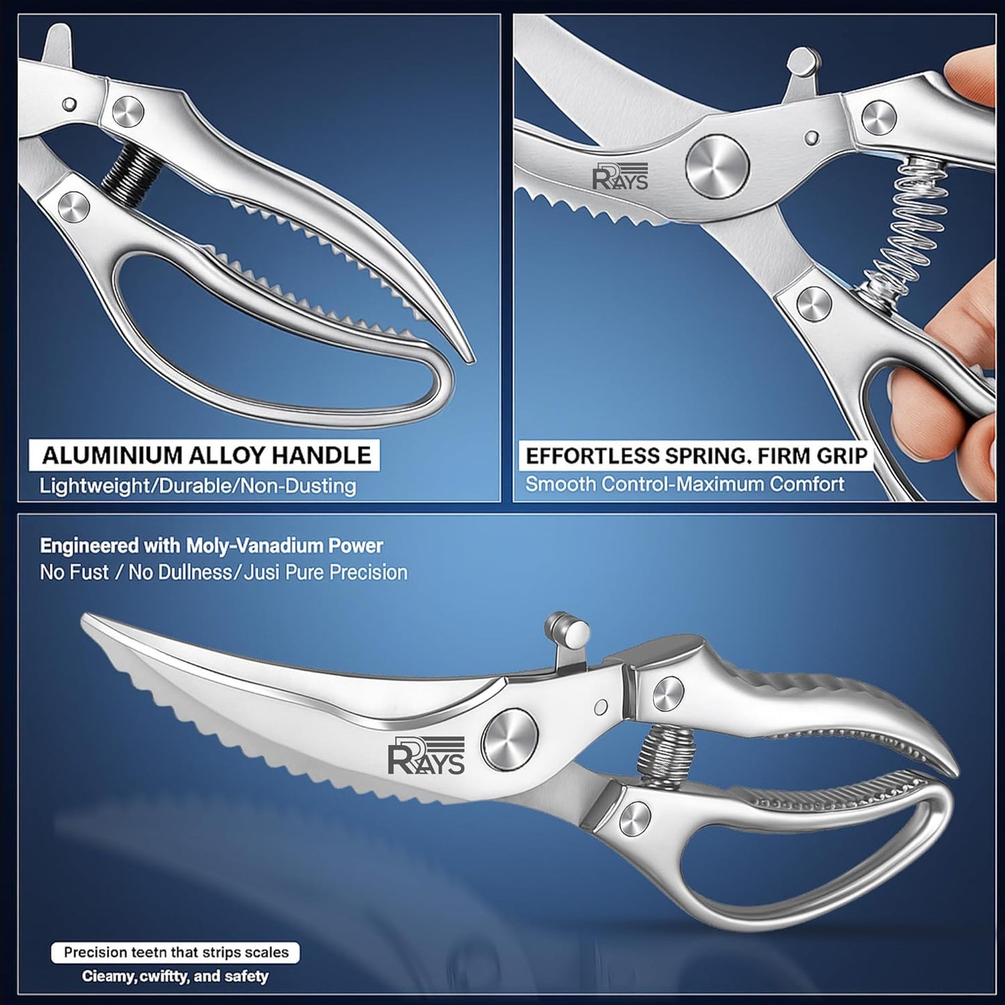 Regine Switzerland Heavy Duty Poultry Shears - Non-Slip Kitchen Shears for Chicken, Turkey & Fish | Dishwasher Safe with Safety Lock